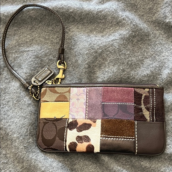 Coach Handbags - Coach Patchwork Leather Wristlet in Brown and Pink
